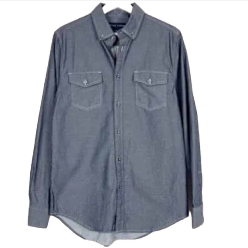 Five Four gray Button Down Chambray long Sleeve Shirt flap chest pockets Size L